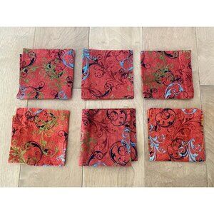 Napkins Set Of 6 Rust Orange Black Blue Green